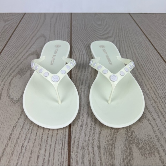 Tory Burch Studded Jelly Flip Flop Thong Sandals 11 Ivory/Cream $128 - Picture 2 of 8